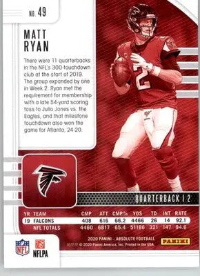 Matt Ryan - 2020 Panini Absolute - #49 - Green Football - Football Card Single