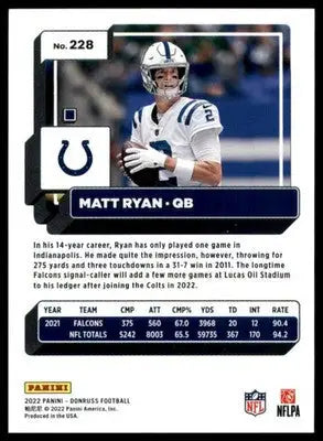 Matt Ryan 2022 Donruss #228 Indianapolis Colts - Football Card Single