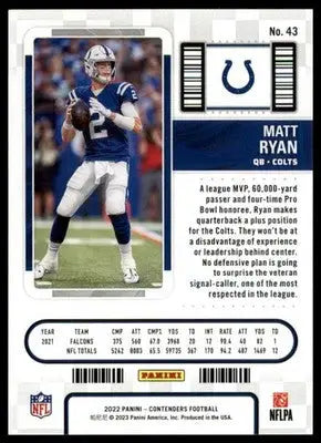 Matt Ryan 2022 Panini Contenders #43 Indianapolis Colts - Football Card Single