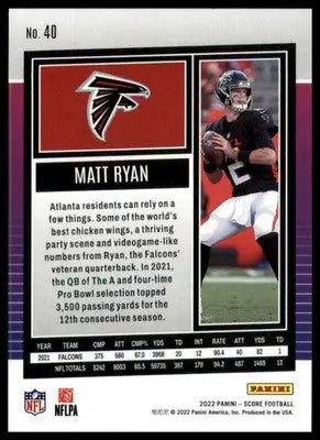 Matt Ryan 2022 Score #40 Atlanta Falcons - Football Card Single