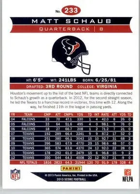 Matt Schaub - 2013 Score - #233 - Football - Football Card Single