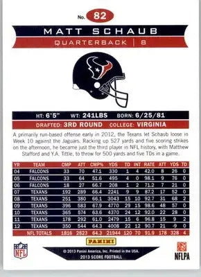 Matt Schaub - 2013 Score - #82 - Football - Football Card Single