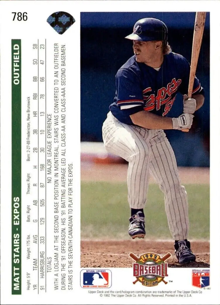 Matt Stairs 1992 Upper Deck MLB #786 Rookie Baseball Card Montreal Expos