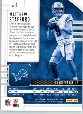 Matthew Stafford - 2020 Panini Absolute - #8 - Green Football - Football Card Single