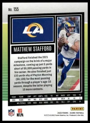 Matthew Stafford 2022 Score #155 Los Angeles Rams - Football Card Single