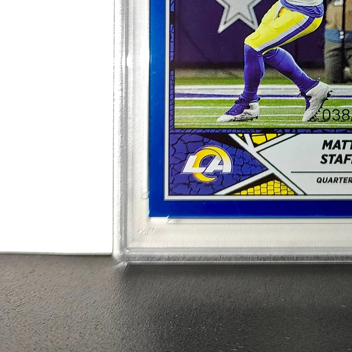 Matthew Stafford 2024 Panini Sticker Collection 38/349 #14 Blue Foil PSA 8 NM-MT