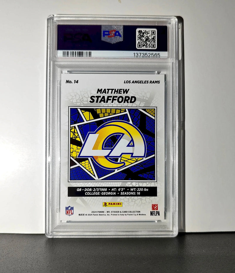 Matthew Stafford 2024 Panini Sticker Collection 38/349 #14 Blue Foil PSA 8 NM-MT