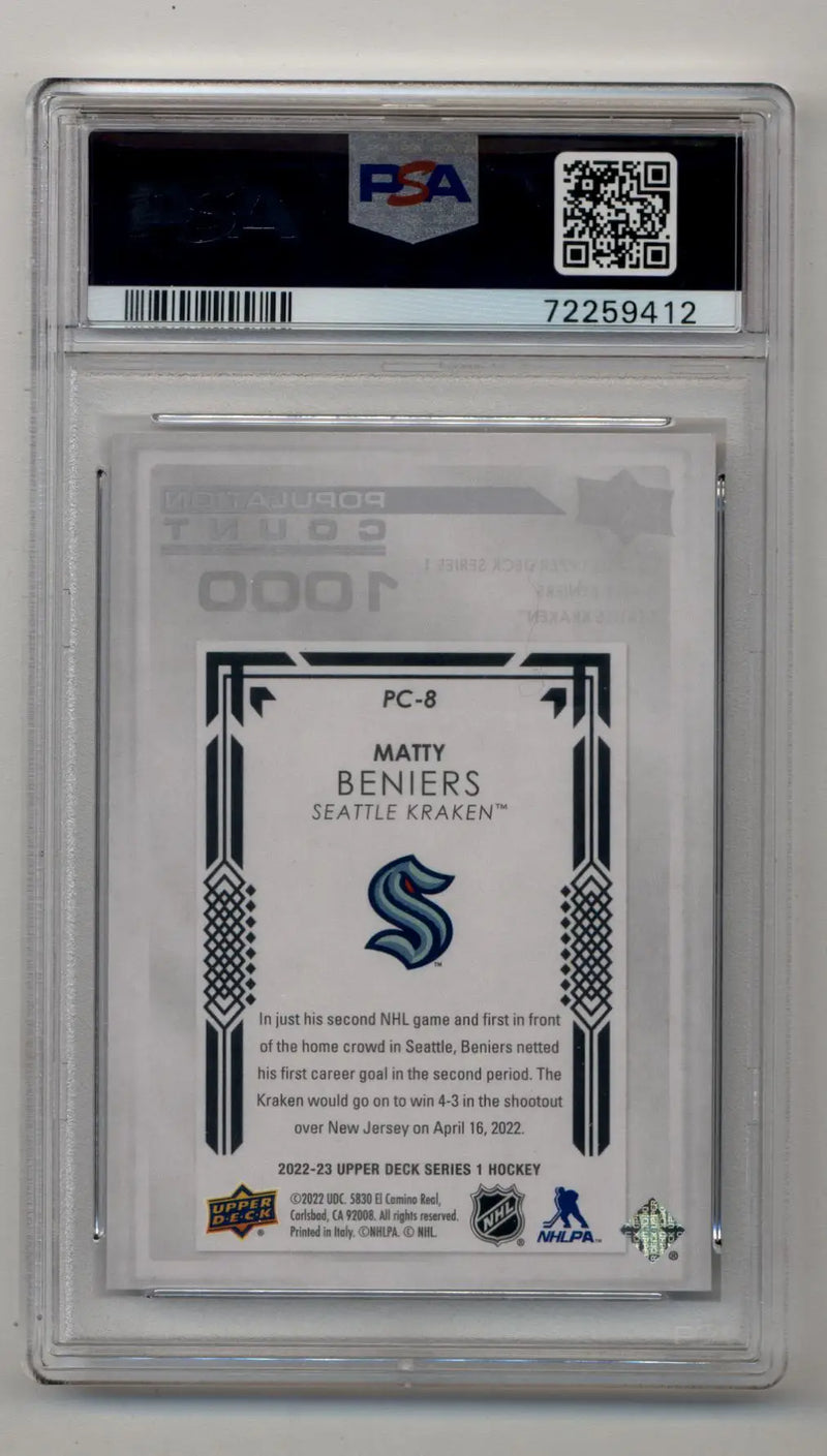 Matty Beniers 2022-23 Upper Deck Population Count 1000 PSA 10 Gem Mint - Hockey Card Single