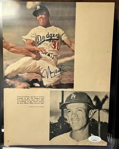 Signed Maury Wills Los Angeles Dodgers baseball memorabilia with JSA certification