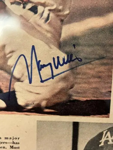 Autographed Maury Wills Los Angeles Dodgers signed magazine page with JSA certification
