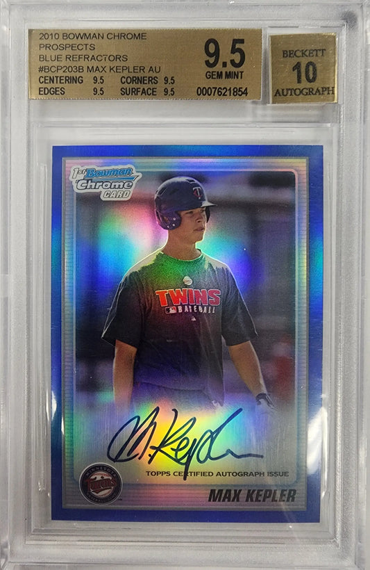 Max Kepler 2010 Bowman Chrome Blue Refractor Auto #19/150 BGS 9.5 Auto 10 - Baseball Card Single