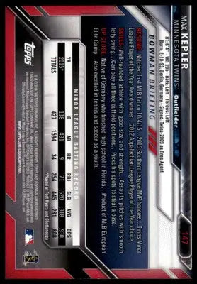 Max Kepler Rookie 2016 Bowman #147 Minnesota Twins - Baseball Card Single