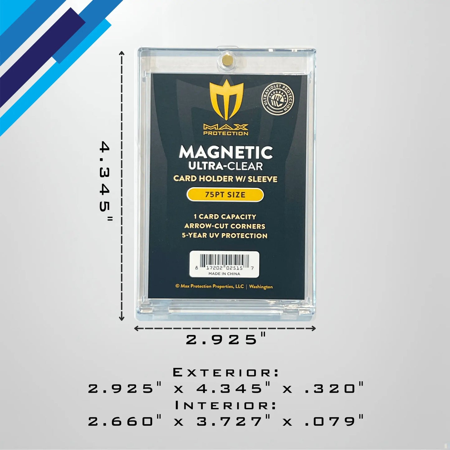 Max Pro Ultra Clear Magnetic Card Holder 75pt w/Sleeve Size - Collectible Trading Card Cases