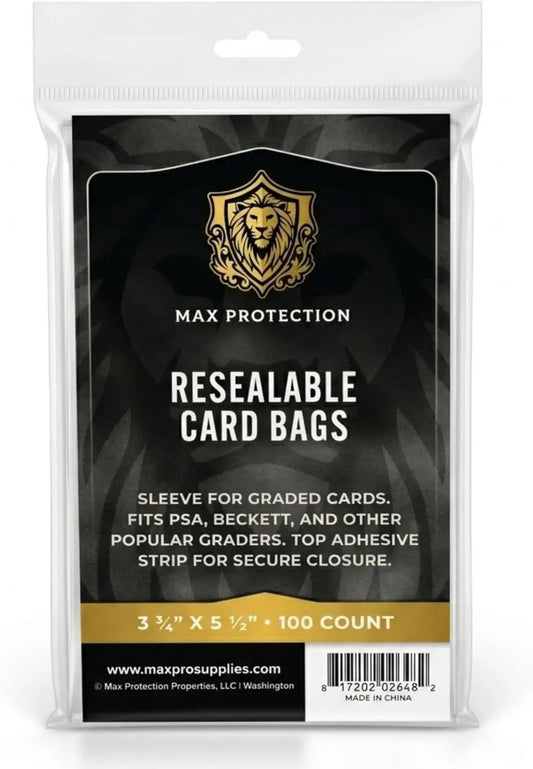 Max Protection Graded Card Sleeves (100 Count) – Resealable Slab Bags for PSA SGC BGS & CGC Graded Cards - Card Supplies