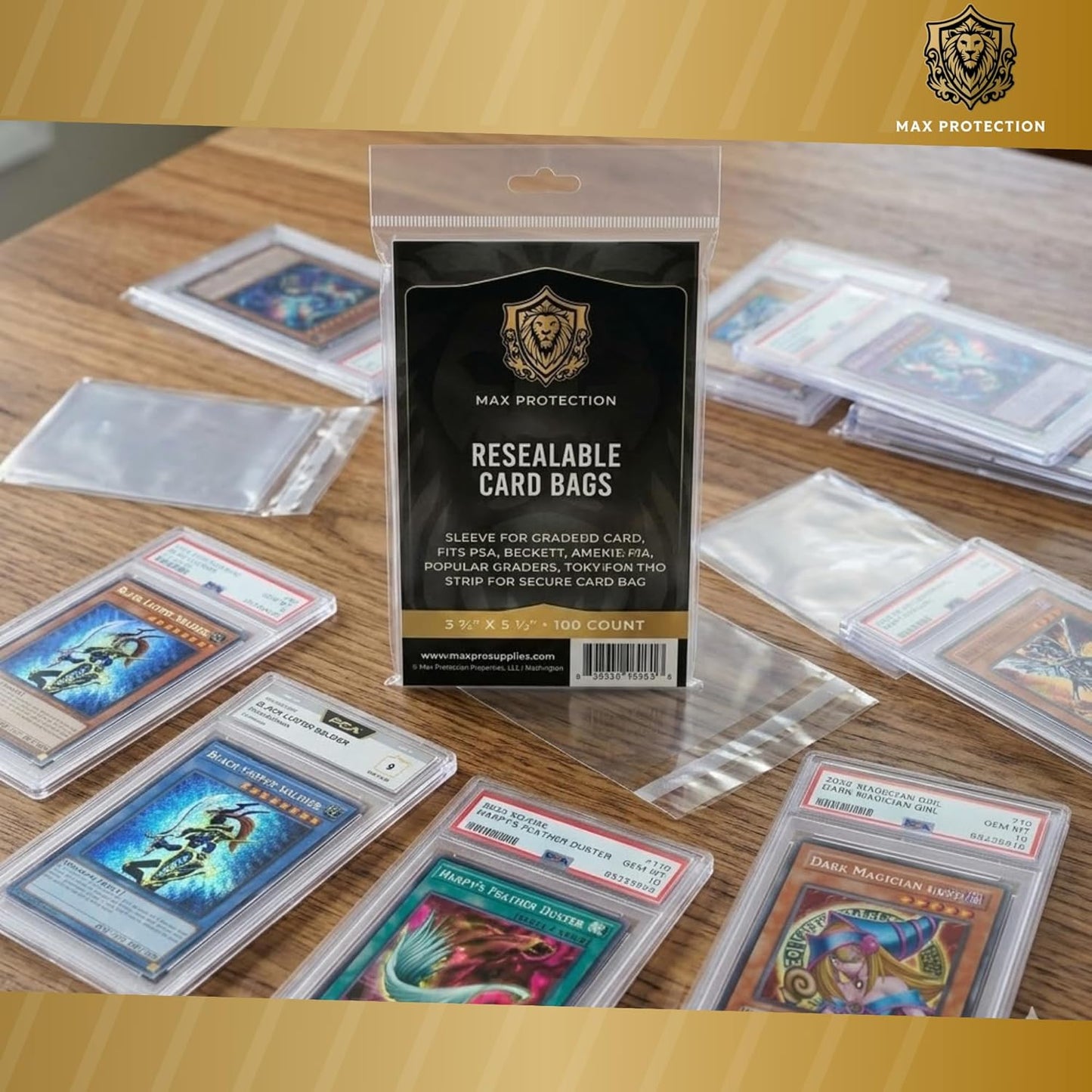 Max Protection Graded Card Sleeves (100 Count) – Resealable Slab Bags for PSA, SGC, BGS & CGC Graded Cards
