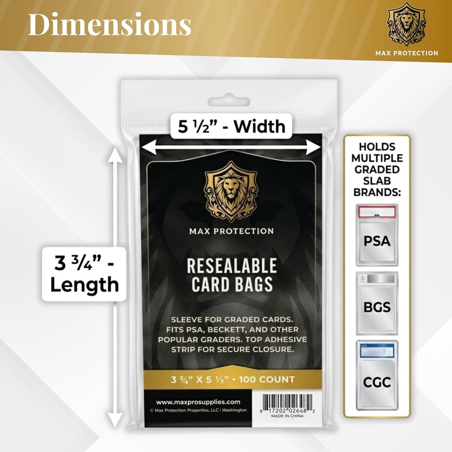 Max Protection Graded Card Sleeves (100 Count) – Resealable Slab Bags for PSA, SGC, BGS & CGC Graded Cards