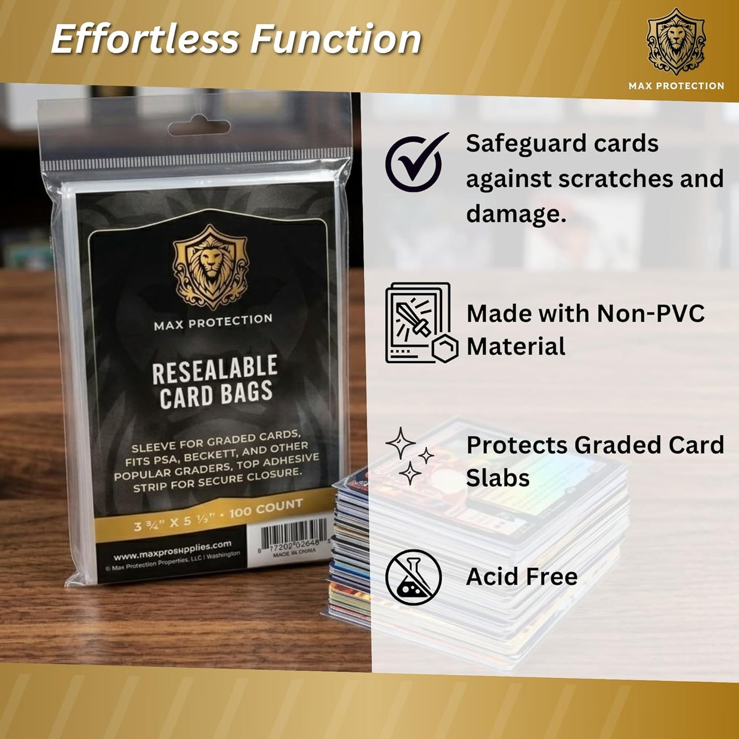 Max Protection Graded Card Sleeves (100 Count) – Resealable Slab Bags for PSA, SGC, BGS & CGC Graded Cards
