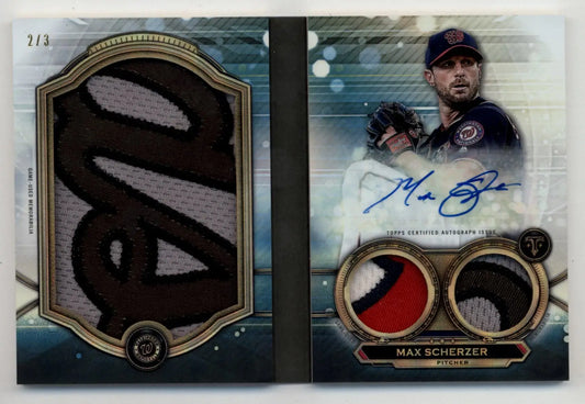Max Scherzer 2019 Triple Threads Booklet Jumbo Relic Auto with autograph and patch pieces