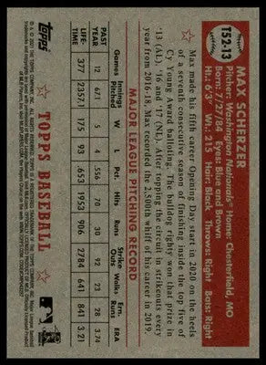 Max Scherzer 2021 Topps 1952 Topps Redux #T52-13 Washington Nationals - Baseball Card Single