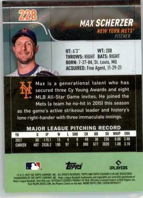 Max Scherzer - 2022 Stadium Club Chrome - #228 - Baseball - Baseball Card Single