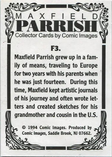 Collector card showcasing Maxfield Parrish biography from Foil Chase Card F3 series