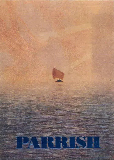 Sailboat with reddish sail on misty sea in Maxfield Parrish Portrait Foil Chase Card