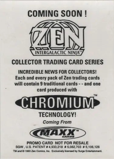 Maxx Cards 1993 Zen Intergalactic Ninja promo card for Chromium trading cards series