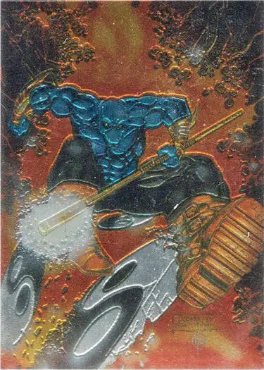 Muscular blue superhero with staff featured on Maxx Cards 1994 trading card