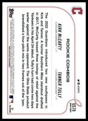 McCarty Tully RCOM Rookie 2022 Topps Update #US78 Cleveland Guardians - Baseball Card Single