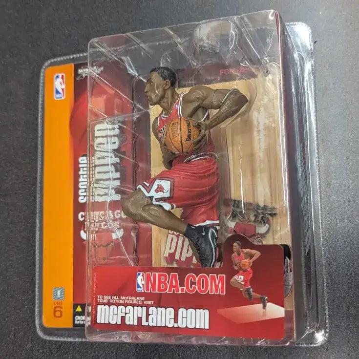 Collectible Scottie Pippen action figure in Chicago Bulls uniform with original packaging