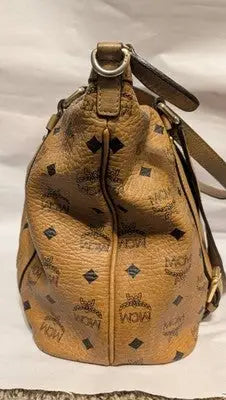 MCM Visetos Drawstring Shoulder Bag Brown Gold Plate Logo Monogram Bottom Studs - Other