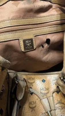 MCM Visetos Drawstring Shoulder Bag Brown Gold Plate Logo Monogram Bottom Studs - Other