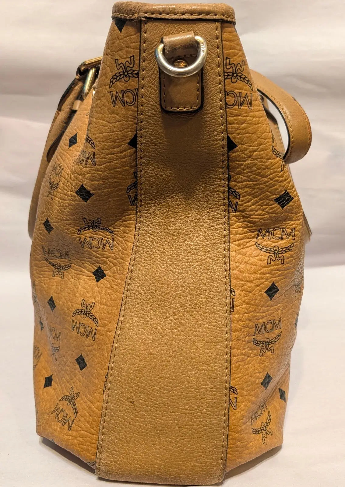 MCM Visetos Drawstring Shoulder Bag Brown Gold Plate Logo Monogram Bottom Studs - Other