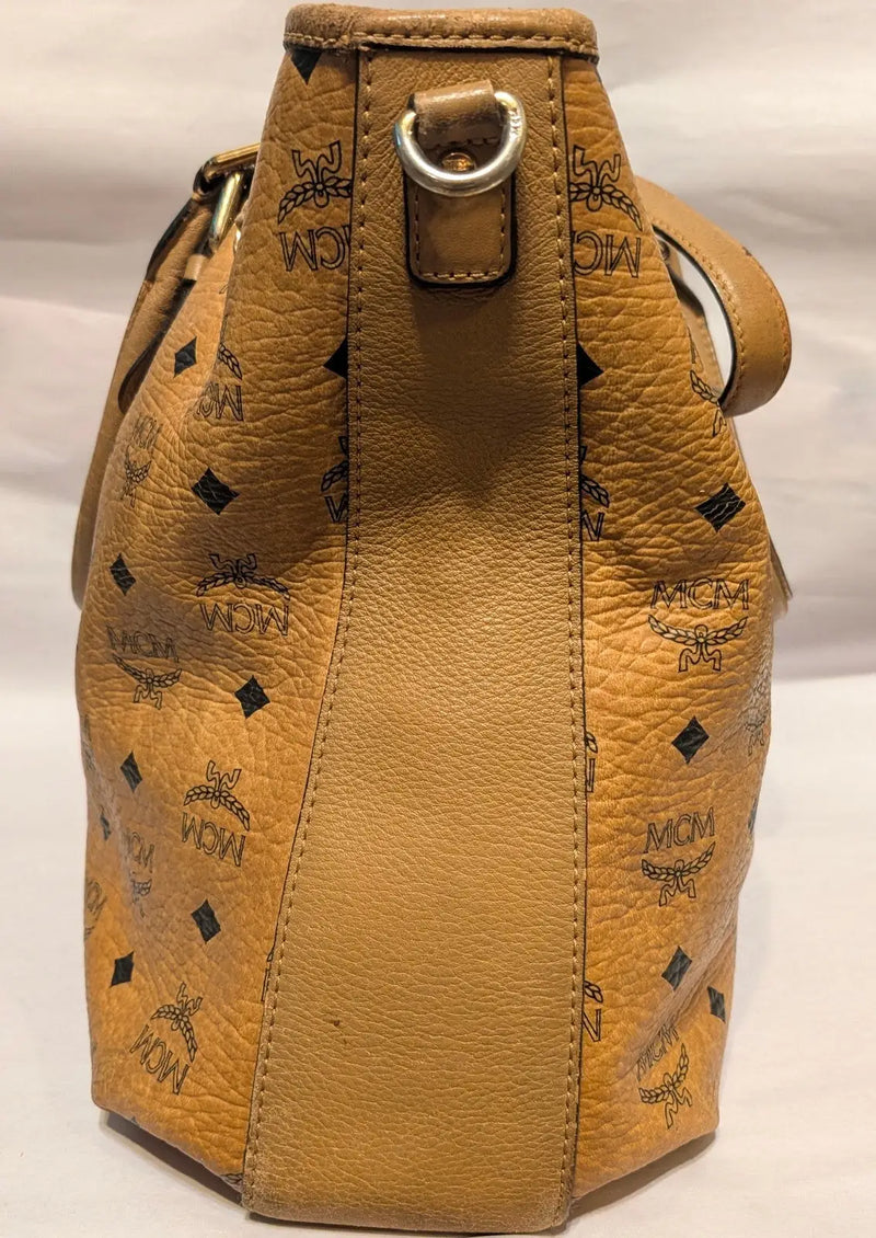 MCM Visetos Drawstring Shoulder Bag Brown Gold Plate Logo Monogram Bottom Studs - Other