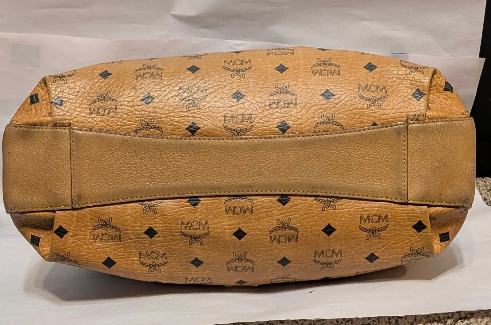 MCM Visetos Drawstring Shoulder Bag Brown Gold Plate Logo Monogram Bottom Studs - Other