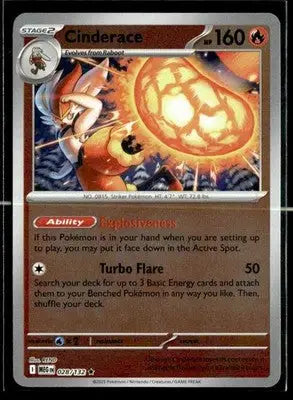 ME01: Mega Evolution Cinderace Reverse Holo Rare,Fire #028/132 NM - Pokémon Card Single