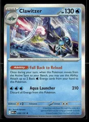 ME01: Mega Evolution Clawitzer Holo Rare,Water #038/132 NM - Pokémon Card Single