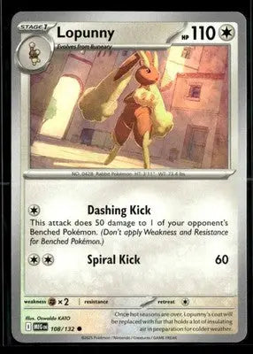 ME01: Mega Evolution Lopunny Common,Colorless #108/132 - Pokémon Card Single