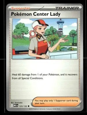 ME01: Mega Evolution Pokemon Center Lady Common,Supporter #123/132 - Pokémon Card Single