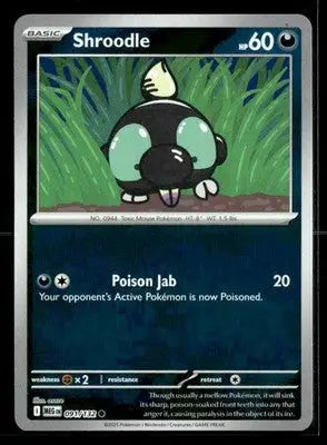 ME01: Mega Evolution Shroodle Reverse Holo Common,Darkness #091/132