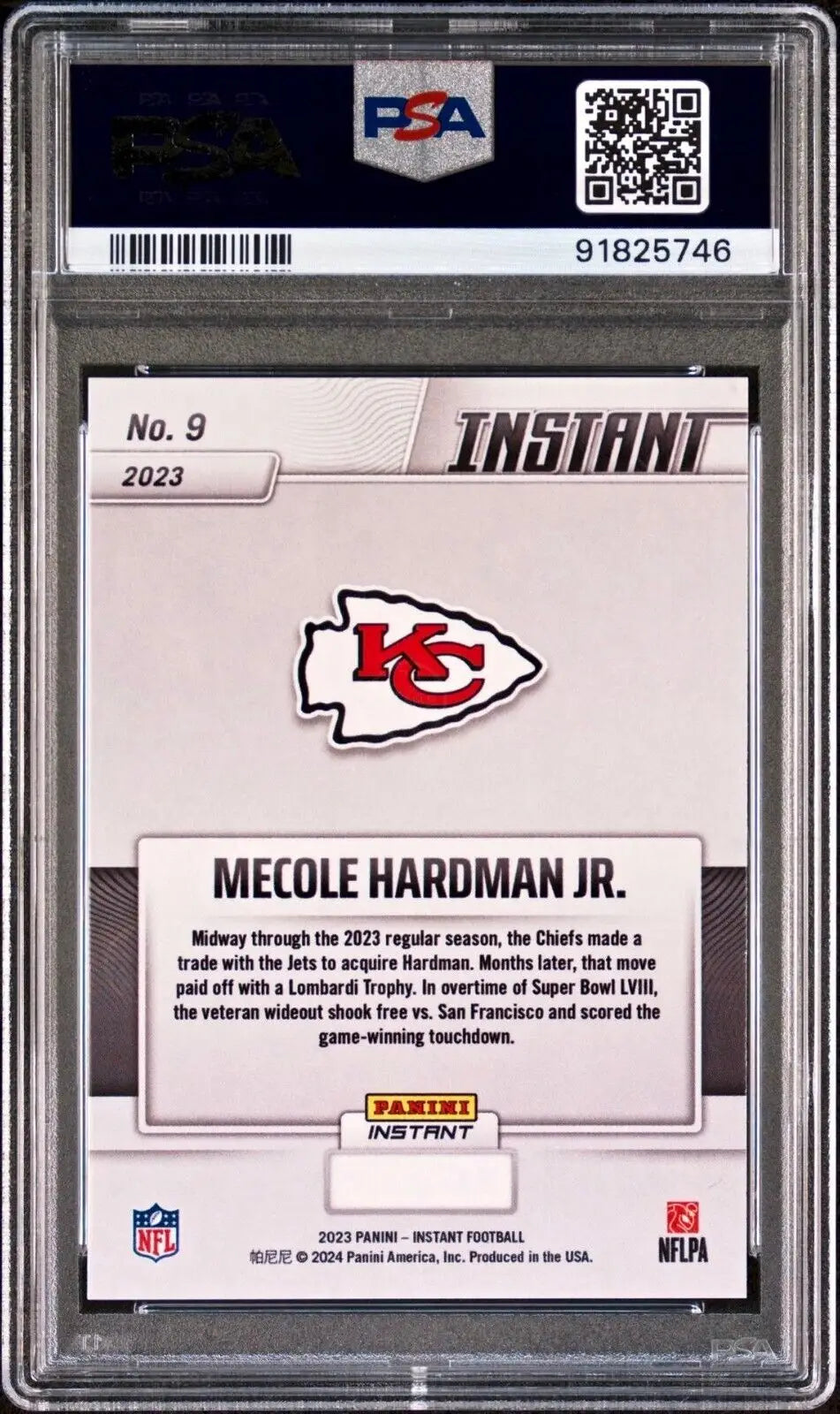 Mecole Hardman Jr. 2023 Panini NFL Superbowl LVIII Champions #9 Card PSA 9 Mint