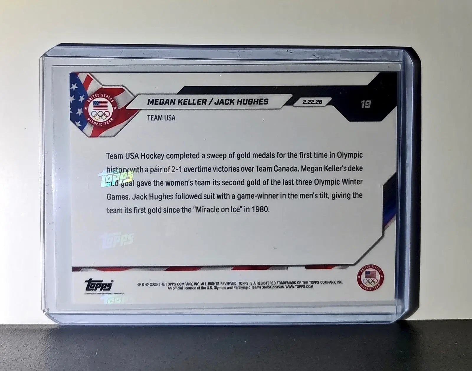 Megan Keller / Jack Hughes 2026 Topps Now #19 Team USA Olympics Card
