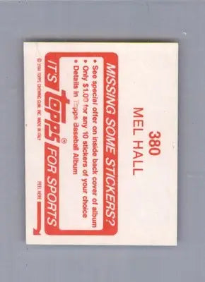 Mel Hall - 1984 Topps Stickers - #380 - Baseball - Baseball Card Single