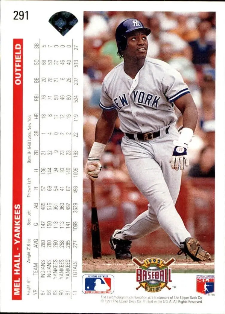 Mel Hall 1992 Upper Deck MLB #291 Baseball Card New York Yankees