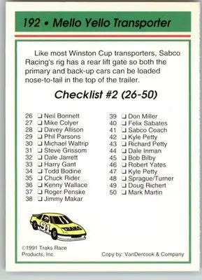 Mello Yello Transporter - 1991 Traks - #192 - Racing - Racing Card Single