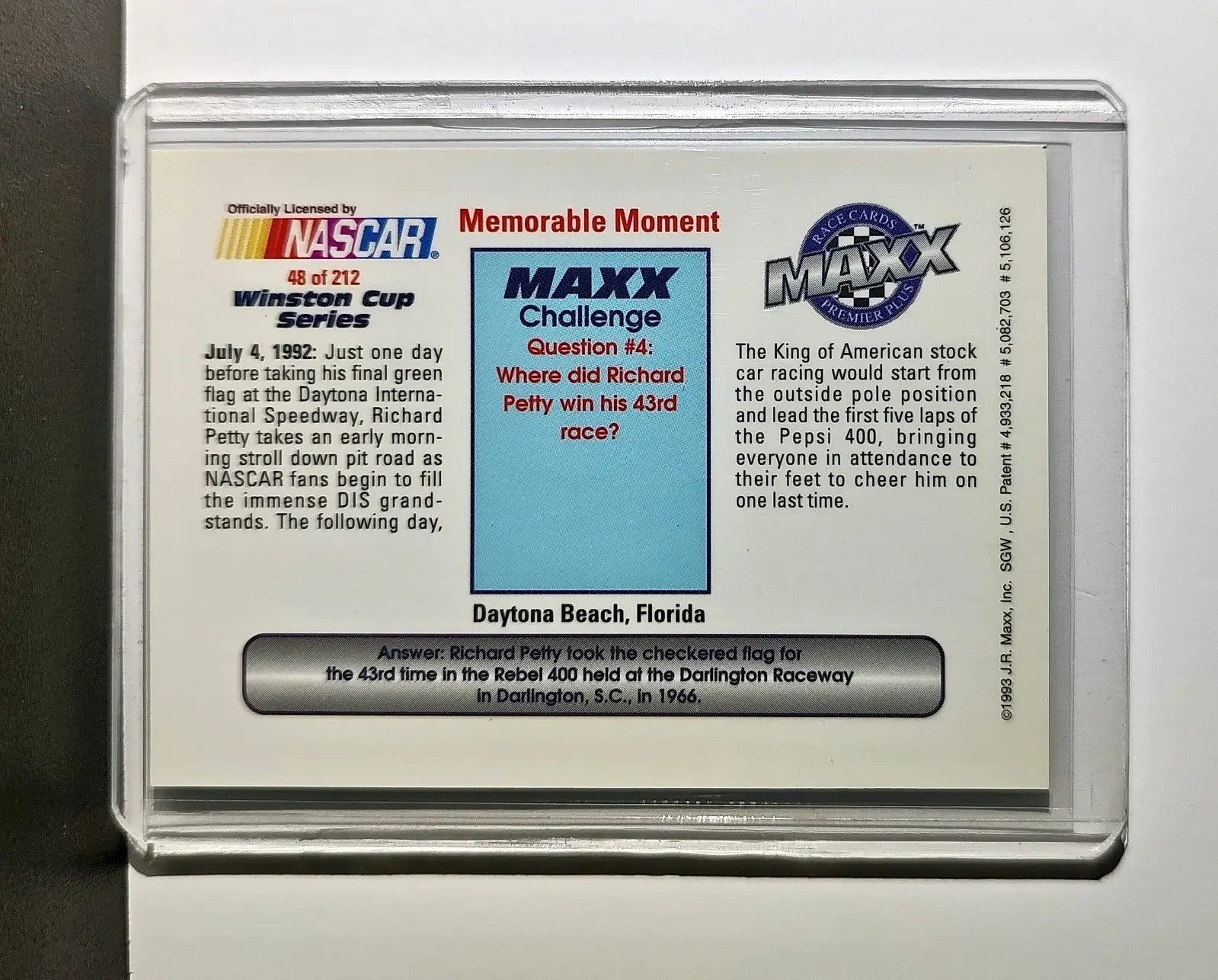 Memorable Moment 1993 Maxx Premier Plus Racing #48 NASCAR Card Petty Enterprises - Racing Card Single