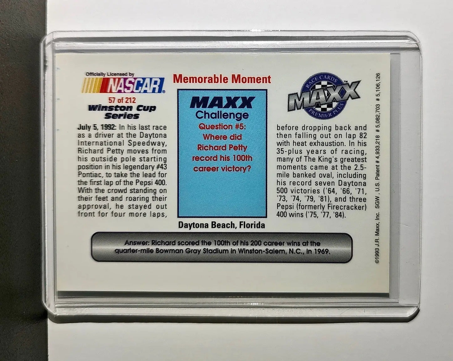 Memorable Moment 1993 Maxx Premier Plus Racing #57 NASCAR Card - Racing Card Single