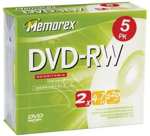 Memorex 4.7GB DVD-RW Media 5-Pack, compatible with 7GB DVD-RW media devices