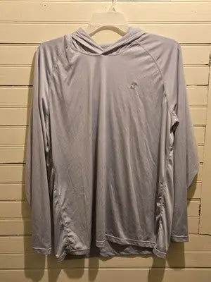 Mens 2XL Hooded Long Sleeve Polyester Sun Shirt Breathable Light Gray - Apparel