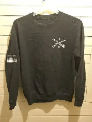 Mens Black Graphic Sweatshirt Skull Headdress Long Sleeve Crewneck USA Flag - Apparel